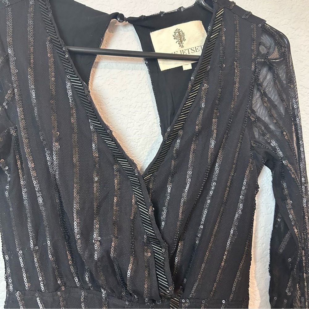 THE JETSET DIARIES Fiesta Faux Wrap Maxi Dress Black Sequin & Beaded XS - Picture 6 of 12